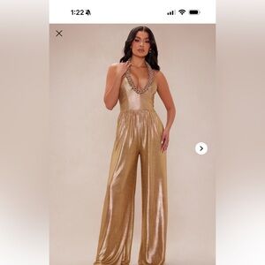 Fashion Nova Embellished Gold Jumpsuit